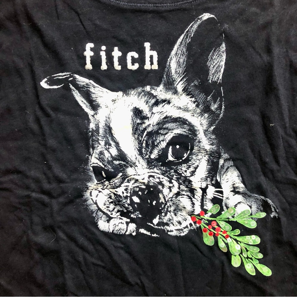 Abercrombie & Fitch Black Long-Sleeve Tee Frenchie Dog Graphic Girl’s Size XL - Picture 3 of 9